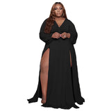 Long Sleeve V-neck Loose Splited Maxi Dress-PS