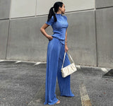 Pleated Wide Leg Pants 2pc