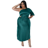 Half Sleeve Irregular Pleated Dress-PS