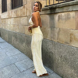 2024 Summer Fashion Holiday Pleated Sexy 2 Piece Pants Set Sleeveless Crop Tops Wide Leg Trousers Party Club Chic Outfits