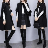 Petal Sleeve Stand Collar A-line Cape Mid Length Cardigan Coat