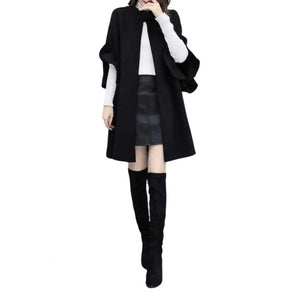 Petal Sleeve Stand Collar A-line Cape Mid Length Cardigan Coat