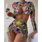 High Waist Drawstring 4pc Swimsuit