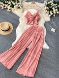 2pc Spaghetti Strap Top & High Waist Long Pants