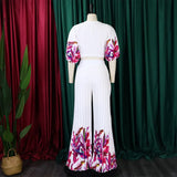 2pc Tunic V-neck Blouse and Wide Leg Skirt Pants