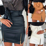 PU Leather Front Split High Waist Sheath Skirt