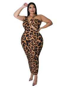 Leopard Sleeveless Irregular Bodycon Dress-PS