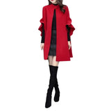 Petal Sleeve Stand Collar A-line Cape Mid Length Cardigan Coat