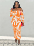 Off Shoulder Striped Maxi Dress-PS