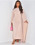 Satin Round Neck Bat Sleeve Loose Maxi Dress