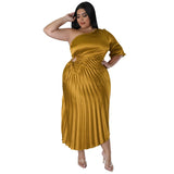 Half Sleeve Irregular Pleated Dress-PS