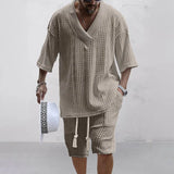 2pc Knitted V-Neck Short Sleeve and Shorts- Men