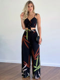 2pc V Neck Sleeveless Print Blouse and Trousers