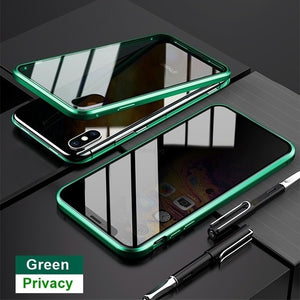 Magnetic Tempered Glass Privacy Metal Case For iphone 14 13 12 XR 11 Pro MAX X 7 8 6 6S-Green