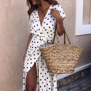 Long Split Polka Dot Maxi Dress