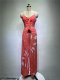 2pc V Neck Sleeveless Print Blouse and Trousers