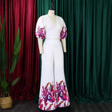 2pc Tunic V-neck Blouse and Wide Leg Skirt Pants