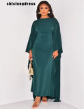 Satin Round Neck Bat Sleeve Loose Maxi Dress