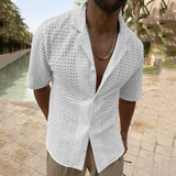 Hollow Out Knit Short Shirt- Men