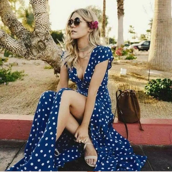 Long Split Polka Dot Maxi Dress