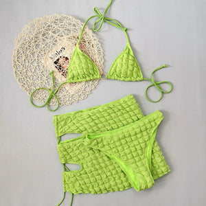 Bubble cloth 3pc Bikini Set with Skirt Swimsuit