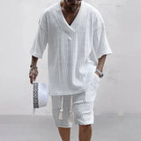 2pc Knitted V-Neck Short Sleeve and Shorts- Men