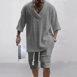 2pc Knitted V-Neck Short Sleeve and Shorts- Men