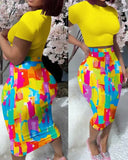 2pc Short Sleeve Top + Mid Length Skirt