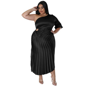 Half Sleeve Irregular Pleated Dress-PS