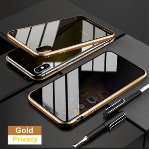 Magnetic Tempered Glass Privacy Metal Case For iphone 14 13 12 XR 11 Pro MAX X 7 8 6 6S Plus 360 Magnet Antispy Protective Cover