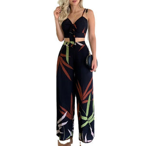 2pc V Neck Sleeveless Print Blouse and Trousers