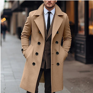 Woolen Double Breasted Long Woolen Trench- Male