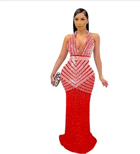 Rhinestone Sleeveless Long Dress-PS