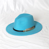 Wide Brim Hat with Feather Belt - Fedora