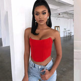 Strapless Low Cut Satin Crop Top