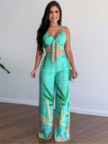 2pc V Neck Sleeveless Print Blouse and Trousers