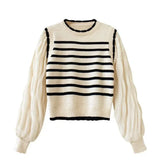 Black and white striped Sweater Vest with attached Sleeves