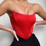 Strapless Low Cut Satin Crop Top