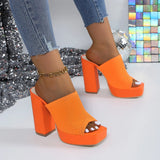 Knitted Thick Square Chunky Heels