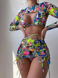 High Waist Drawstring 4pc Swimsuit