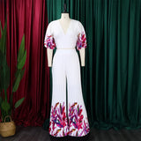 2pc Tunic V-neck Blouse and Wide Leg Skirt Pants