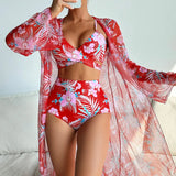 3pc Bating Suit with Long Sleeve Cape