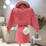 Houndstooth Long Sleeve Cropped Jacket And High Waist A-Line Mini Skirt 2pc