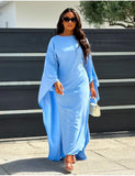 Satin Round Neck Bat Sleeve Loose Maxi Dress