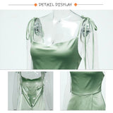 Spaghetti Strap Satin Dress Long Elegant Mint Green Backless A-line Maxi Evening Party Gown