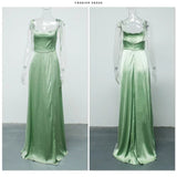 Spaghetti Strap Satin Dress Long Elegant Mint Green Backless A-line Maxi Evening Party Gown