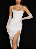 Satin Spaghetti Strap Cut out Split Dress