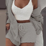 Plush Velvet Hooded Cardigan Outfit