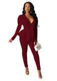 Peplum Ruffles Bow Tie Tops and Pencil Pants Suit