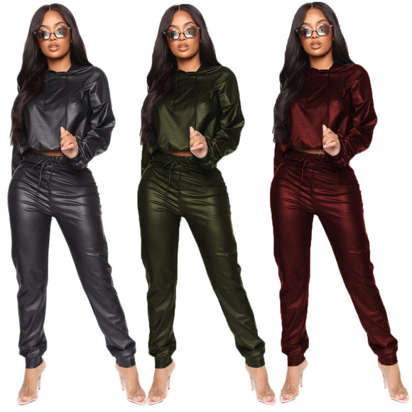 Hooded Full Sleeve Crop Top Pants Tracksuits